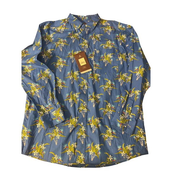 Ariat Logan Classic Long Sleeve Tropical Skull Button Shirt Longhorns Sz L NWT - Picture 1 of 5